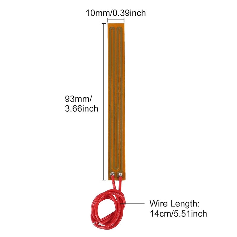XIITIA 15pcs 10mmx93mm Film Heater Plate Adhesive Pad, PI Heating Elements Film 12V 12W Strip Heater Adhesive Polyimide Heater Plate (12V 12W 10mmx93mm) - Image 2